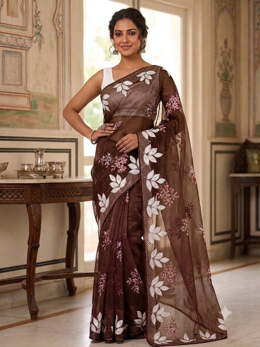 Floral net saree
