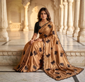 Muted Copper Shimmer Saree with Scalloped Black Border