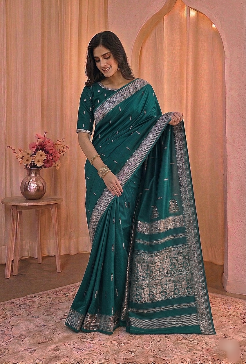 Royal Teal Peshwai Silk Saree