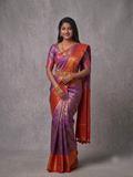 Purple Kanjivaram Silk Saree with Orange Zari Border