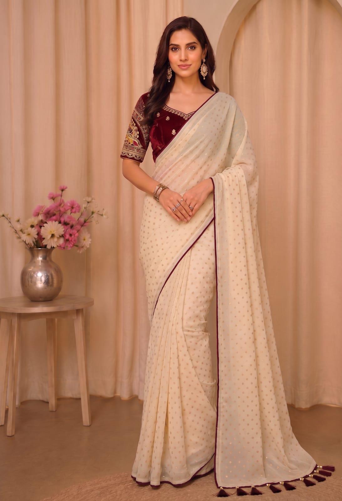 Premium Off- White Organza Saree