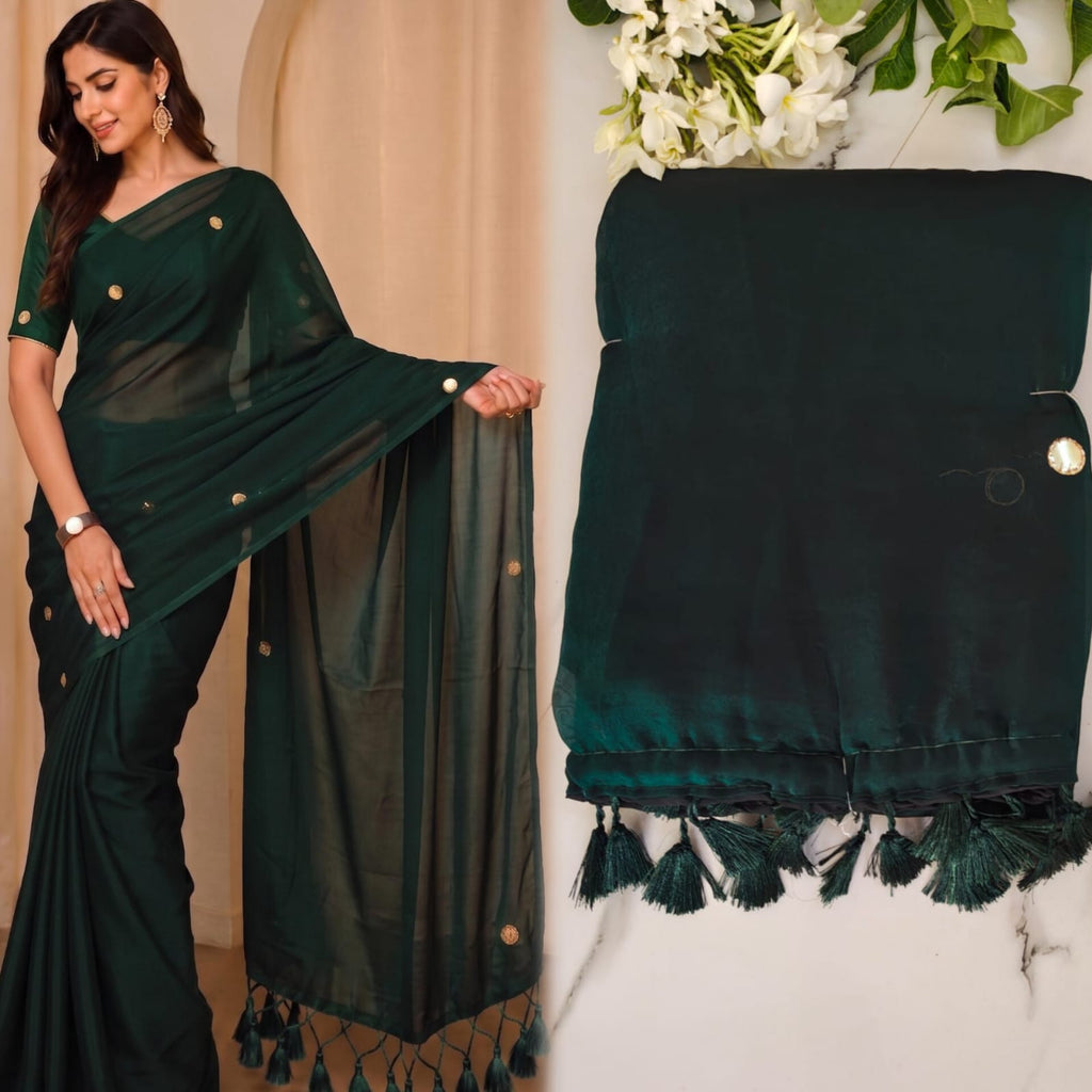 Bottle Green - Advika Shimmering Tissue Silk Saree