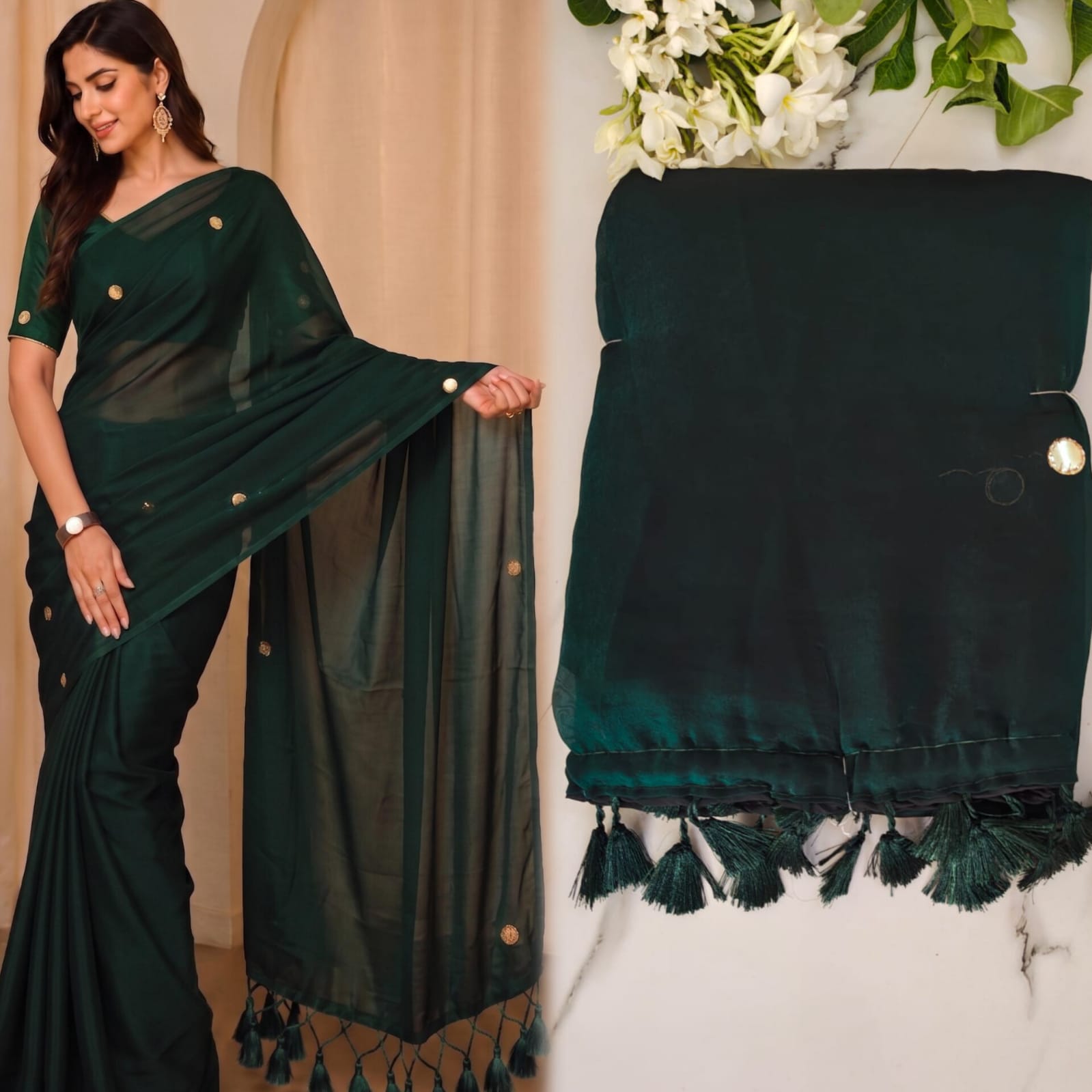 Bottle Green - Advika Shimmering Tissue Silk Saree