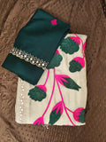 Floral  Embroidery Saree- Green Rose
