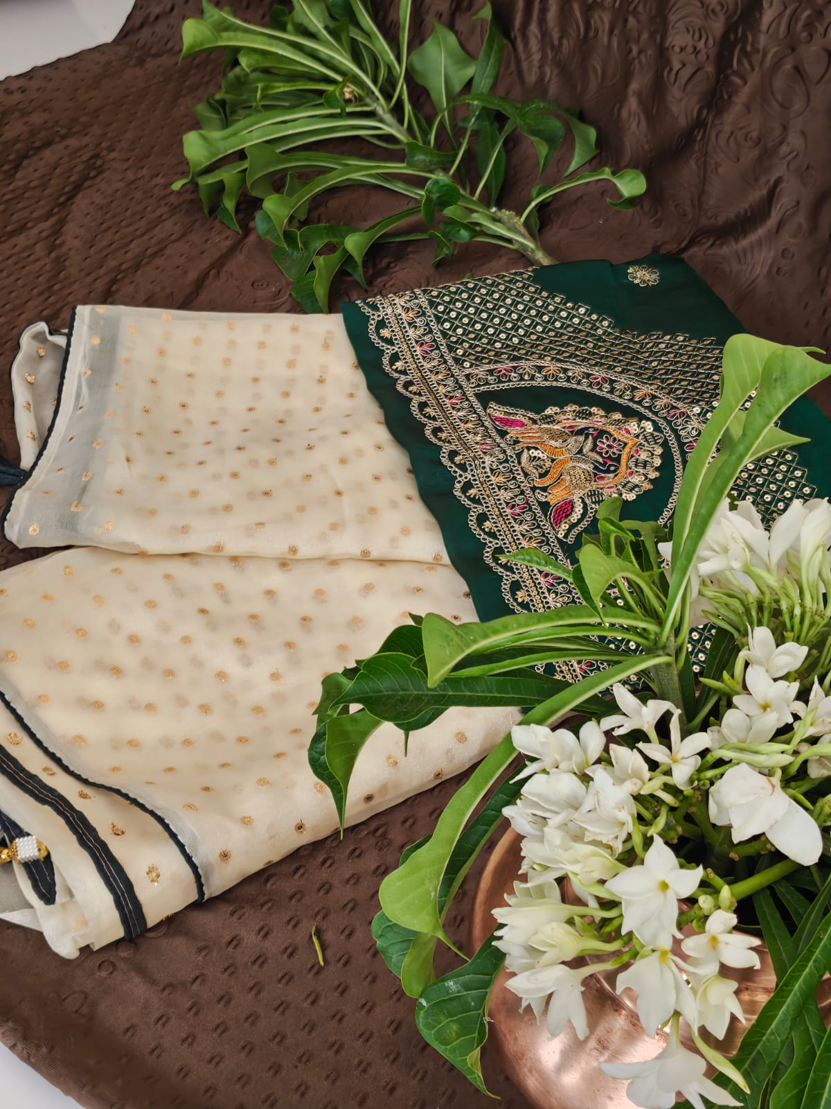 Miraya Traditional Off-White Organza Saree