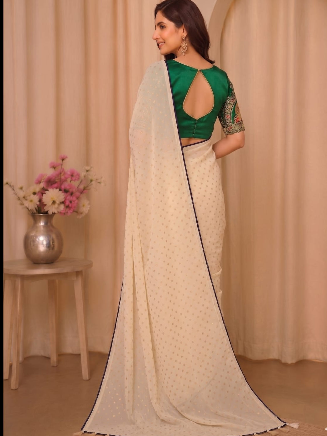Miraya Traditional Off-White Organza Saree