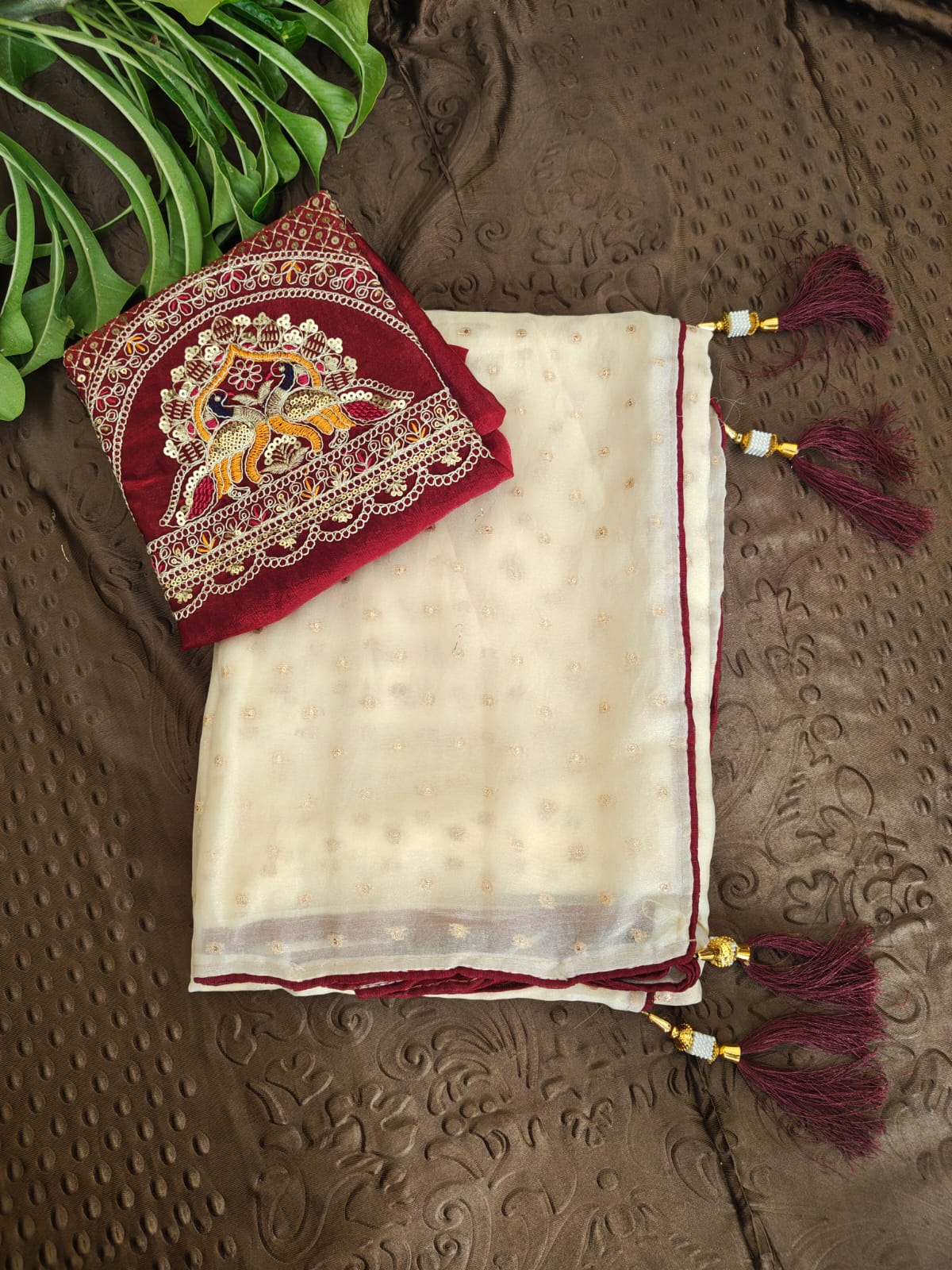 Premium Off- White Organza Saree