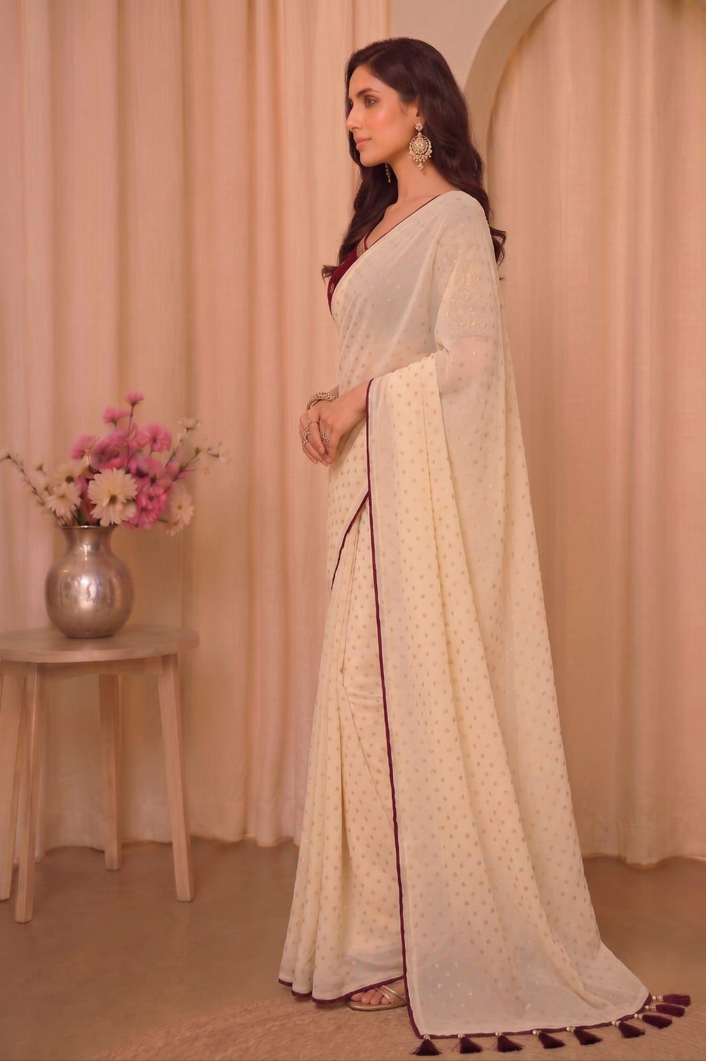 Premium Off- White Organza Saree