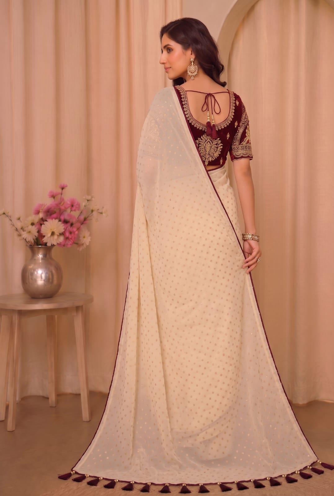 Premium Off- White Organza Saree