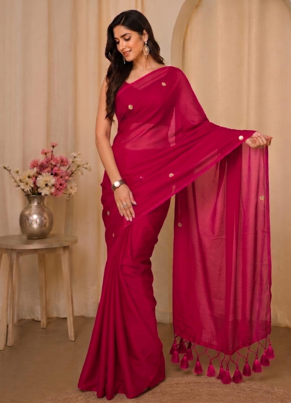Pink - Advika Shimmering Tissue Silk Saree