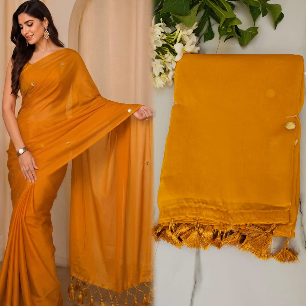 Mustard Yellow- Advika Shimmering Tissue Silk Saree