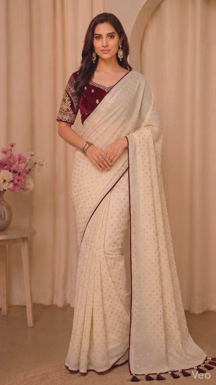 Premium Off- White Organza Saree